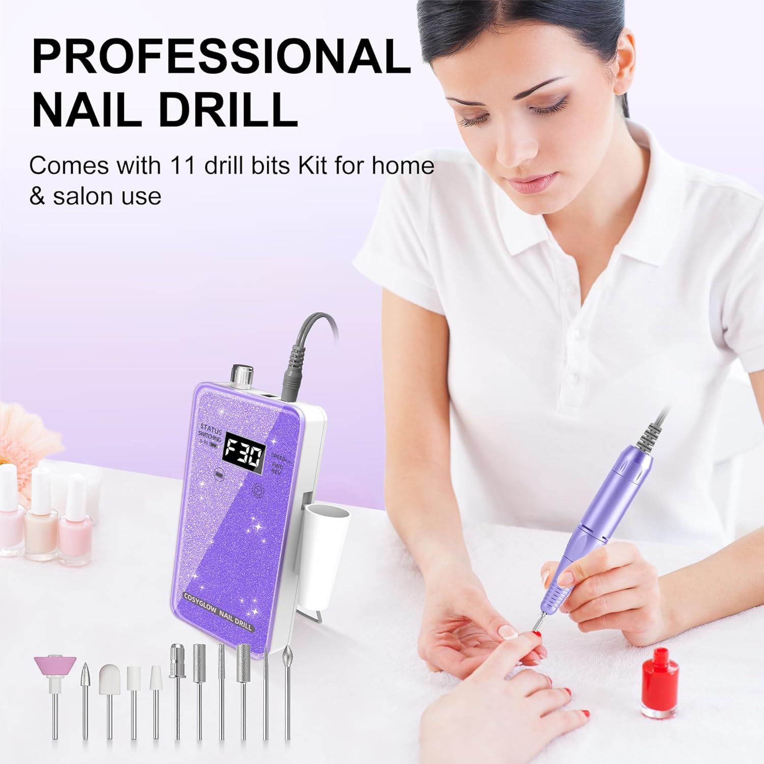 30,000RPM Cordless Nail Drill Kit – Glitter Rechargeable E-File