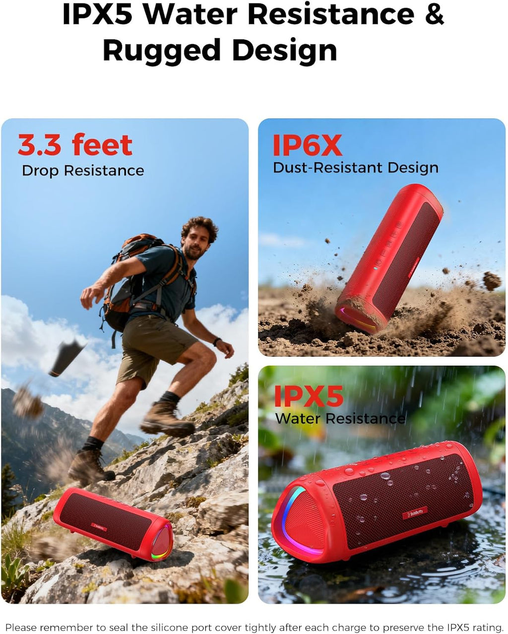 BolaButty Portable Bluetooth Speaker – HD Sound, 20H Playtime, IPX5 Waterproof, RGB Lights (BT 5.3)