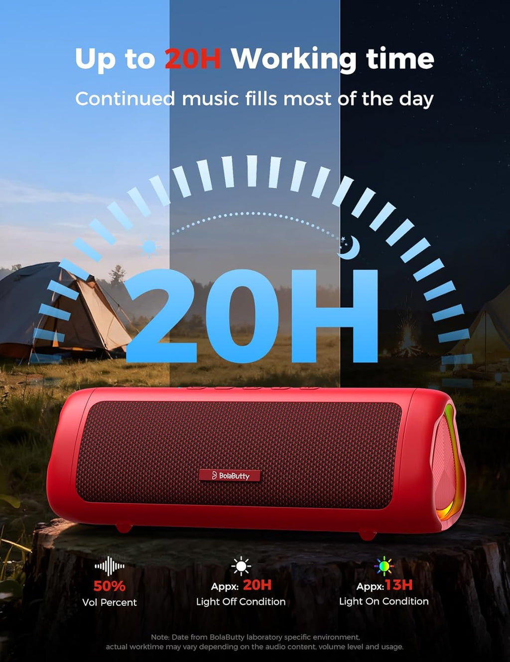 BolaButty Portable Bluetooth Speaker – HD Sound, 20H Playtime, IPX5 Waterproof, RGB Lights (BT 5.3)