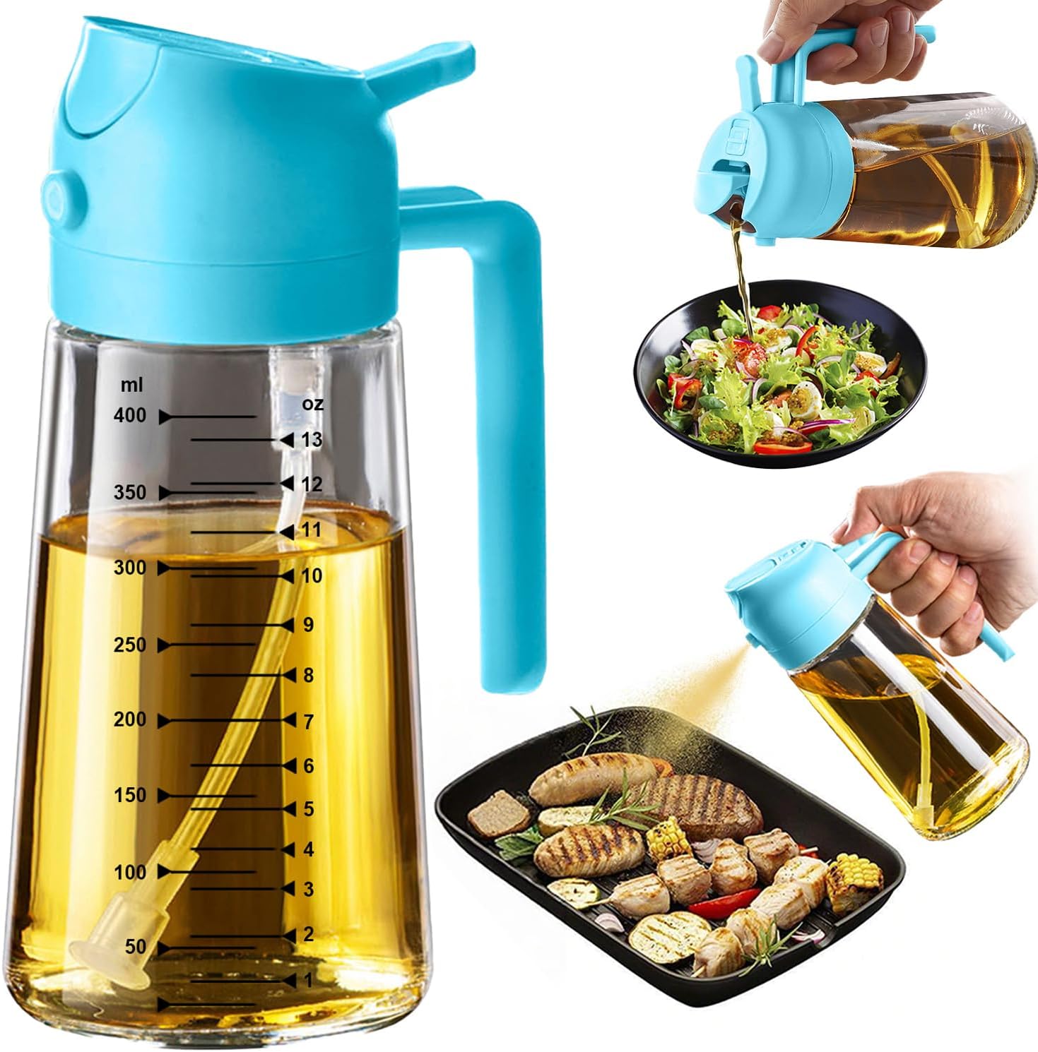 TrendPlain 2-in-1 Glass Olive Oil Sprayer & Dispenser – 470ml BPA