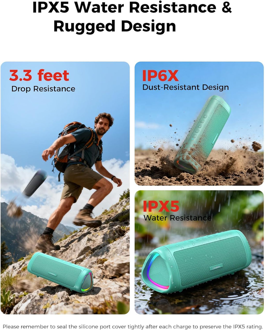 BolaButty Portable Bluetooth Speaker – HD Sound, 20H Playtime, IPX5 Waterproof, RGB Lights (BT 5.3)