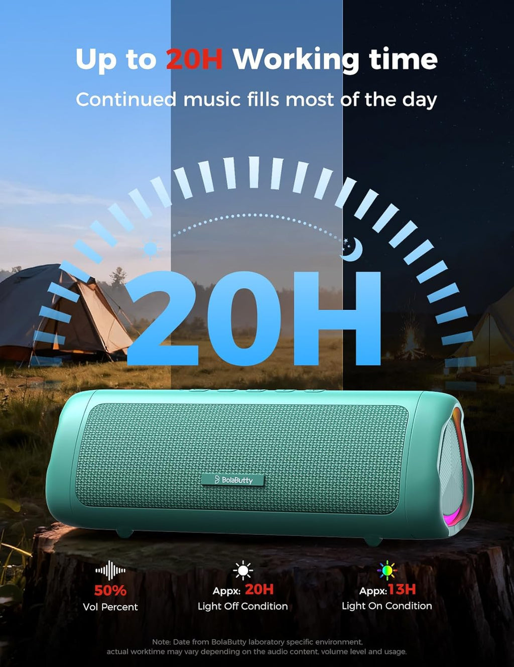 BolaButty Portable Bluetooth Speaker – HD Sound, 20H Playtime, IPX5 Waterproof, RGB Lights (BT 5.3)