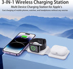 3-in-1 Foldable Magnetic Wireless Charger – Fast Charging Station for iPhone, Apple Watch & AirPods (Tea White)