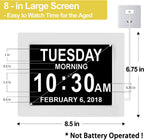 8” Digital Day Clock for Seniors – Large Display Alarm Calendar Clock