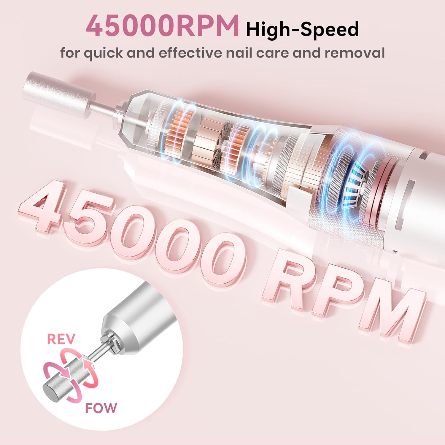 45,000RPM Electric Nail Drill Kit – Rechargeable & Portable