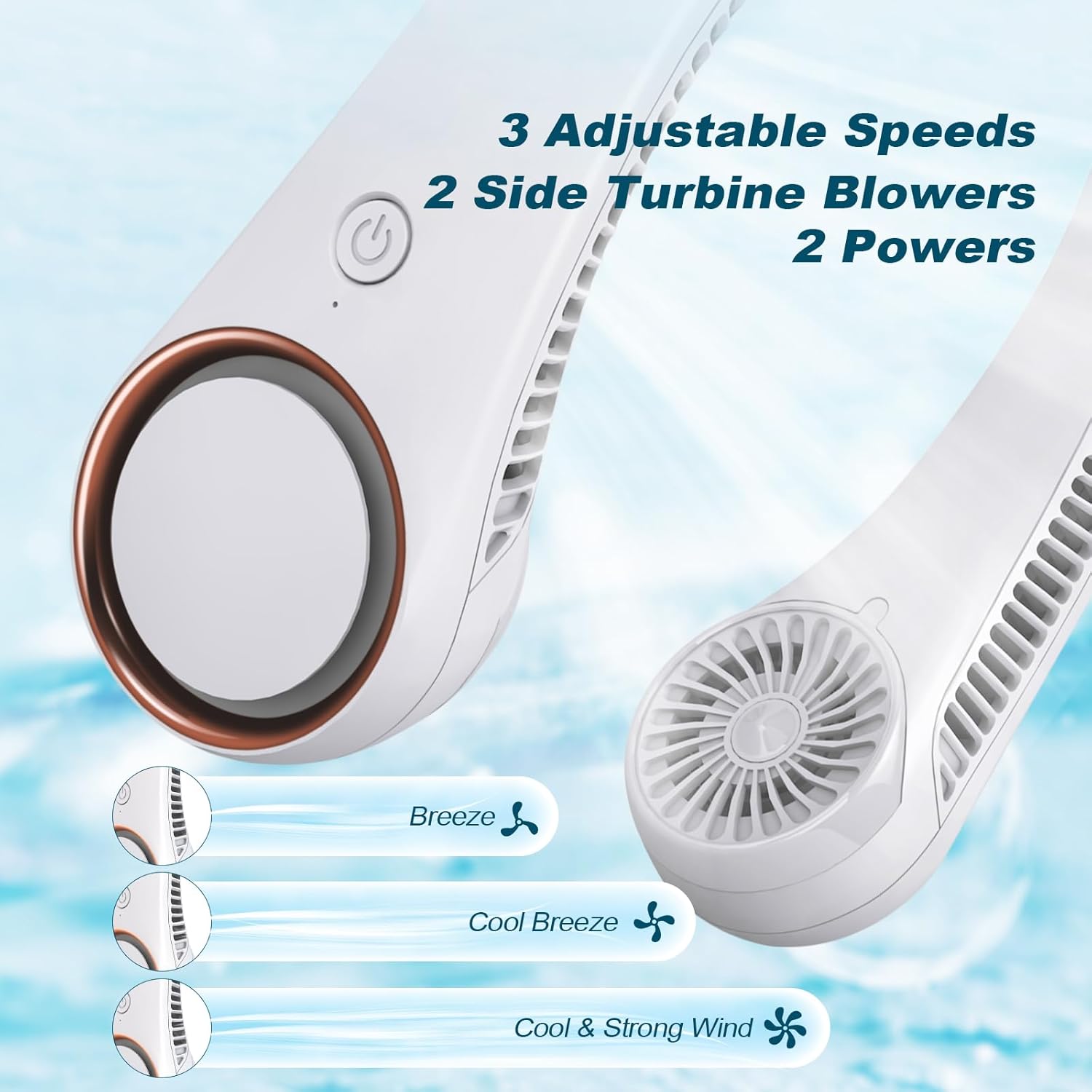 Portable Bladeless Neck Fan – Hands-Free Cooling, Rechargeable, 3 Speeds