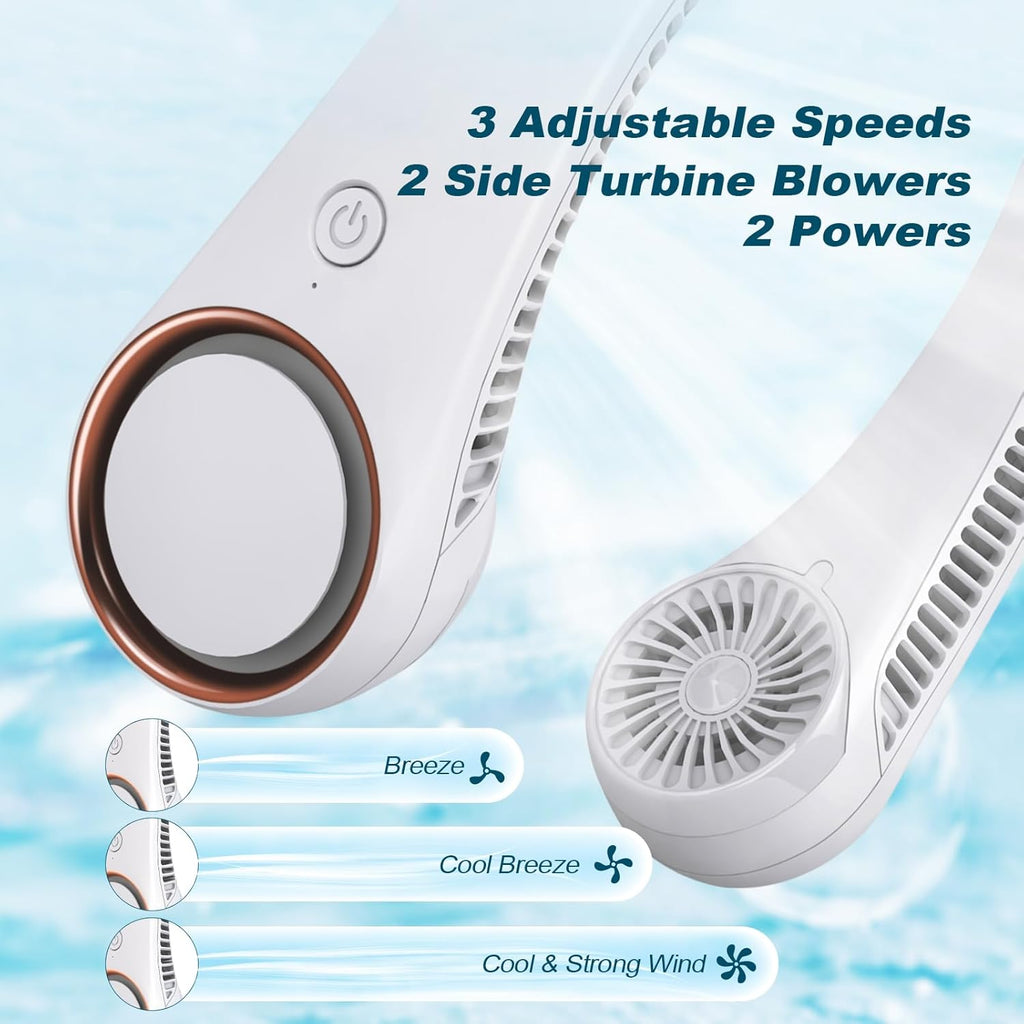 Portable Bladeless Neck Fan – Hands-Free Cooling, Rechargeable, 3 Speeds