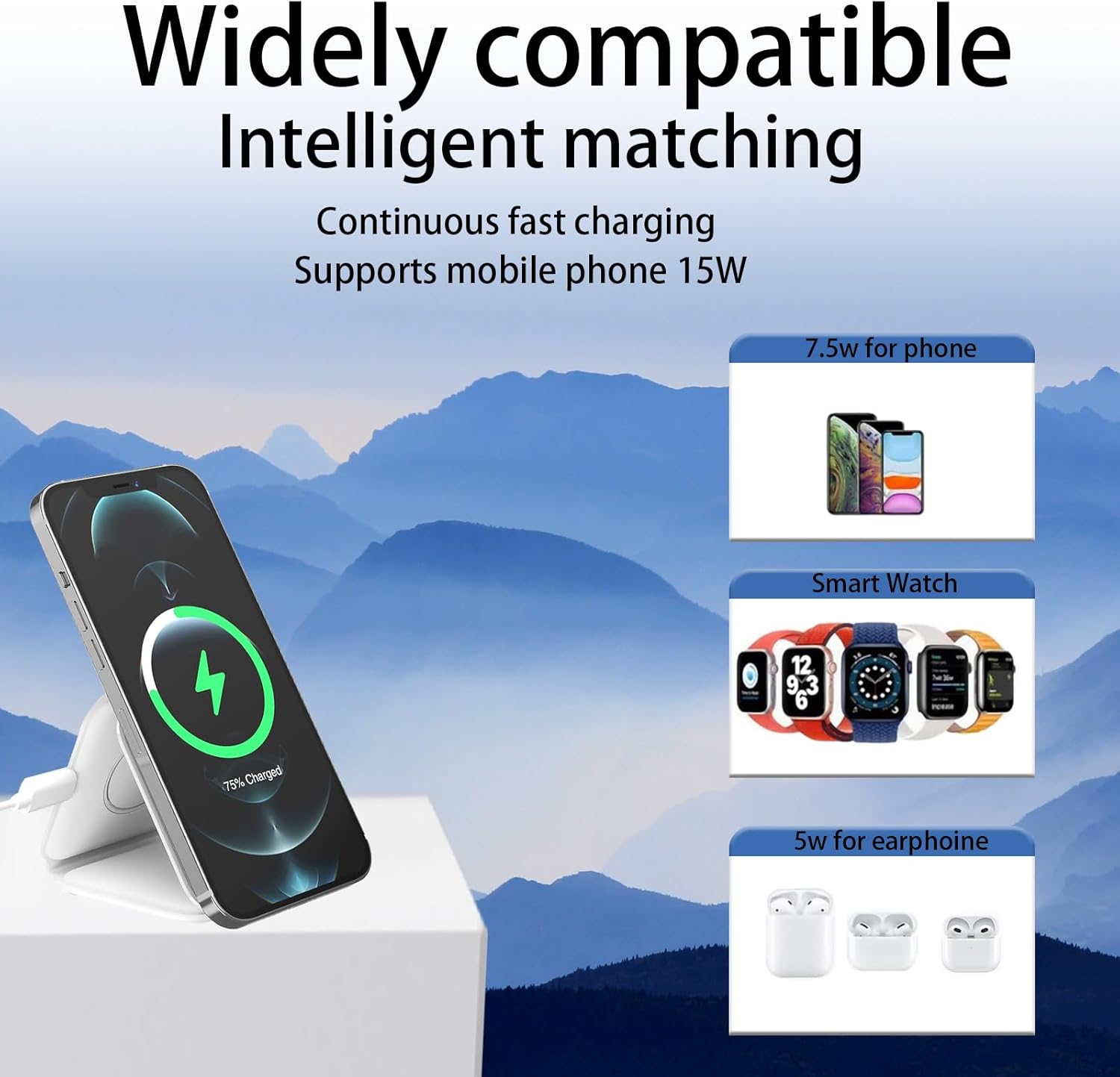3-in-1 Foldable Magnetic Wireless Charger – Fast Charging Station for iPhone, Apple Watch & AirPods (Tea White)
