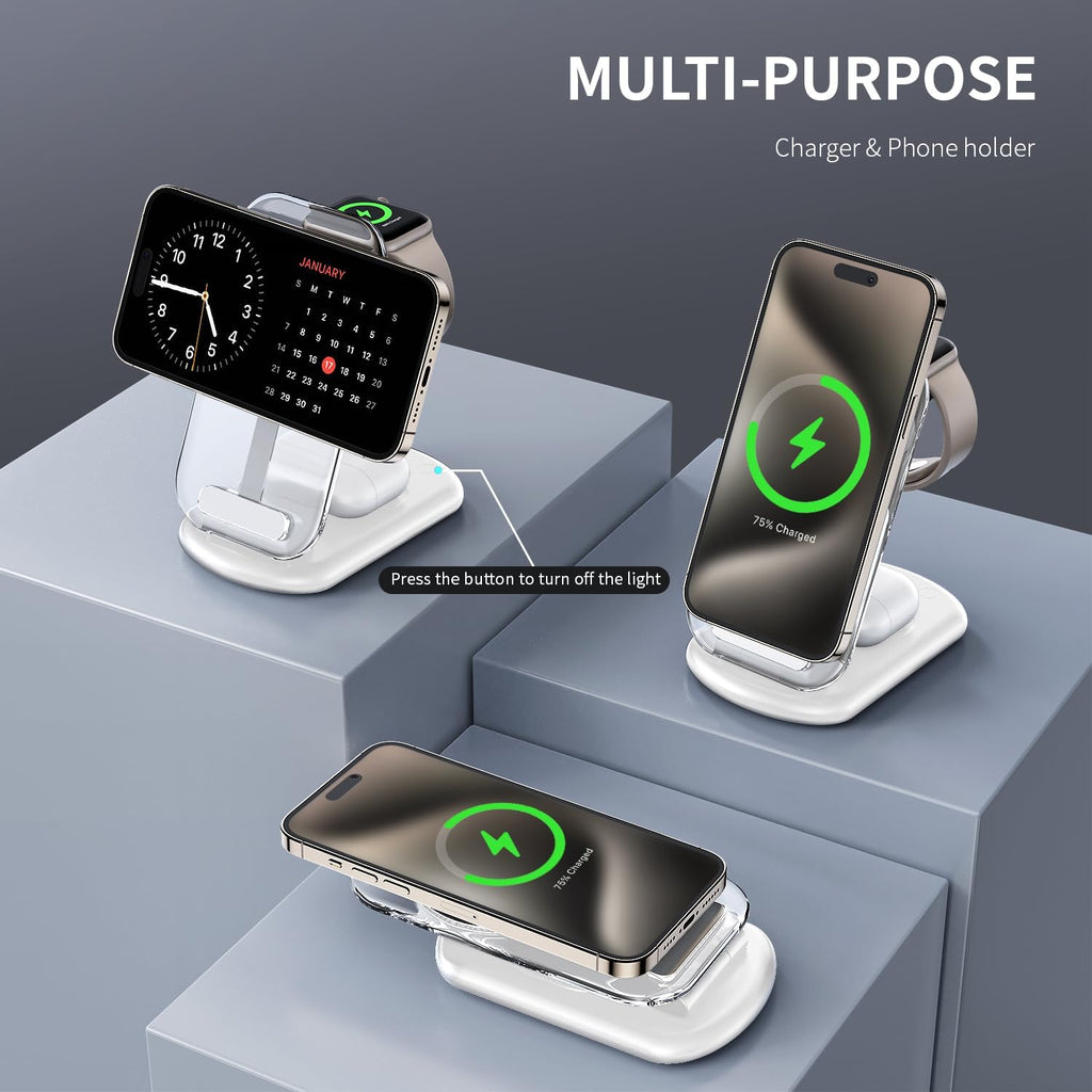 RYND 3-in-1 MagSafe Wireless Charging Station – Foldable Fast Charger for iPhone, Apple Watch & AirPods