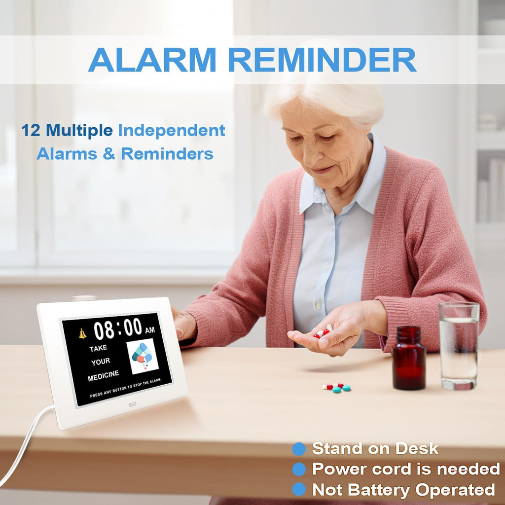 8” Digital Day Clock for Seniors – Large Display Alarm Calendar Clock