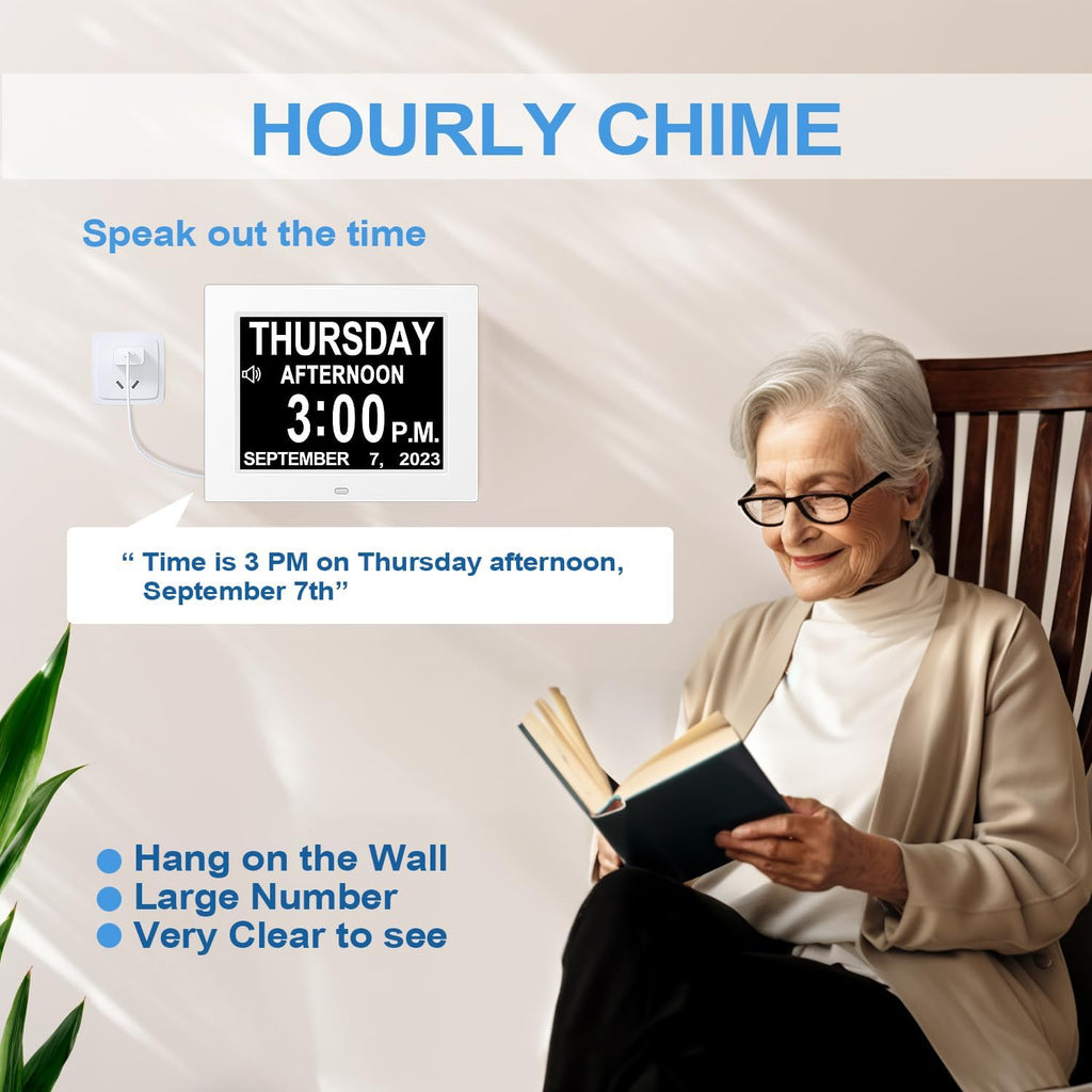 8” Digital Day Clock for Seniors – Large Display Alarm Calendar Clock