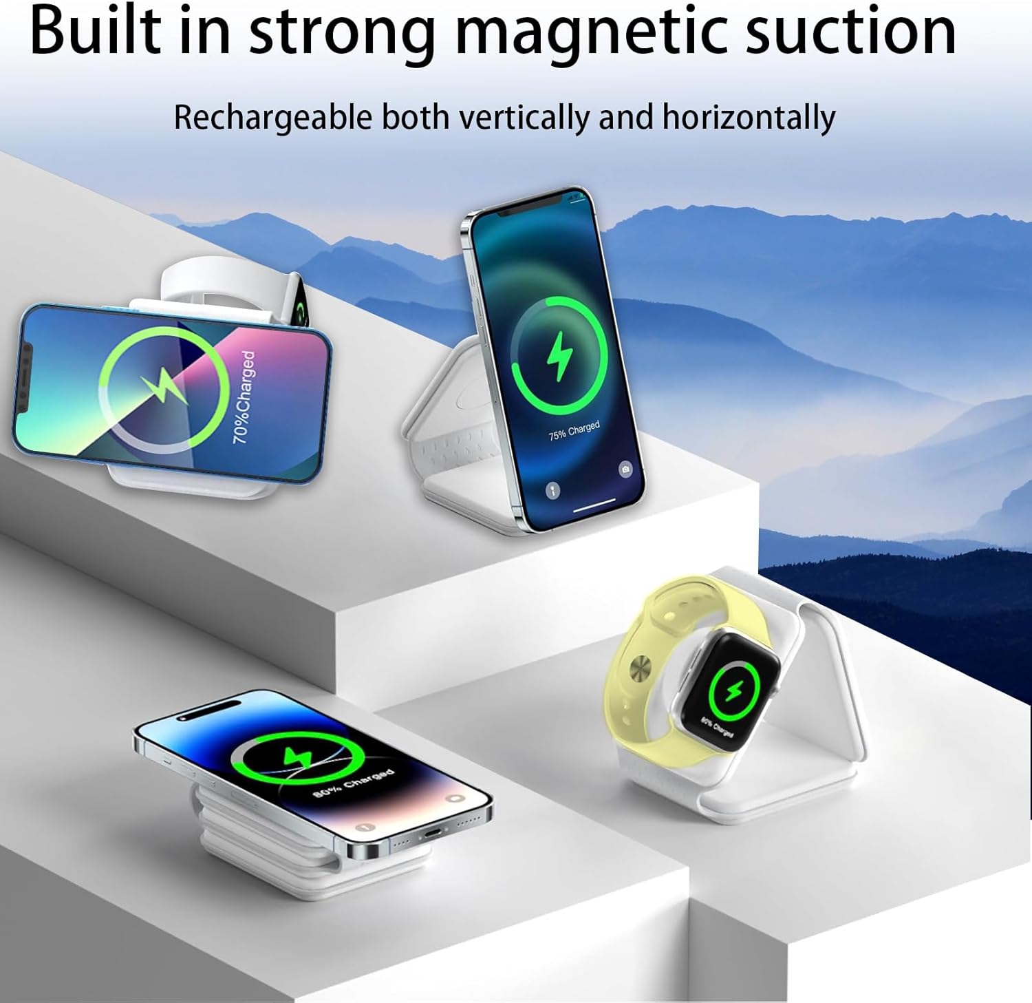 3-in-1 Foldable Magnetic Wireless Charger – Fast Charging Station for iPhone, Apple Watch & AirPods (Tea White)