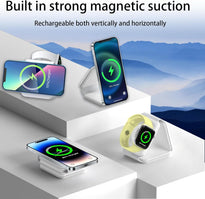 3-in-1 Foldable Magnetic Wireless Charger – Fast Charging Station for iPhone, Apple Watch & AirPods (Tea White)