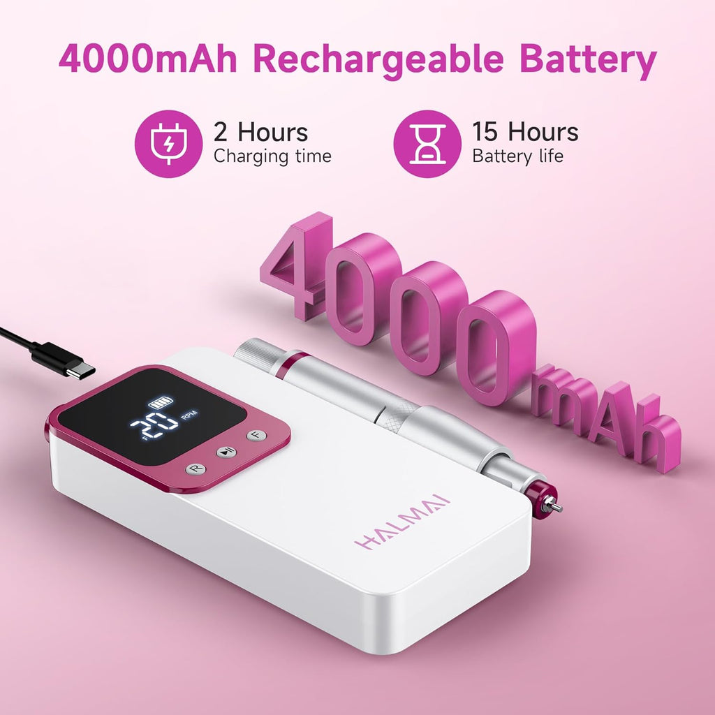 40,000RPM Cordless Electric Nail Drill Kit – Rechargeable & Portable