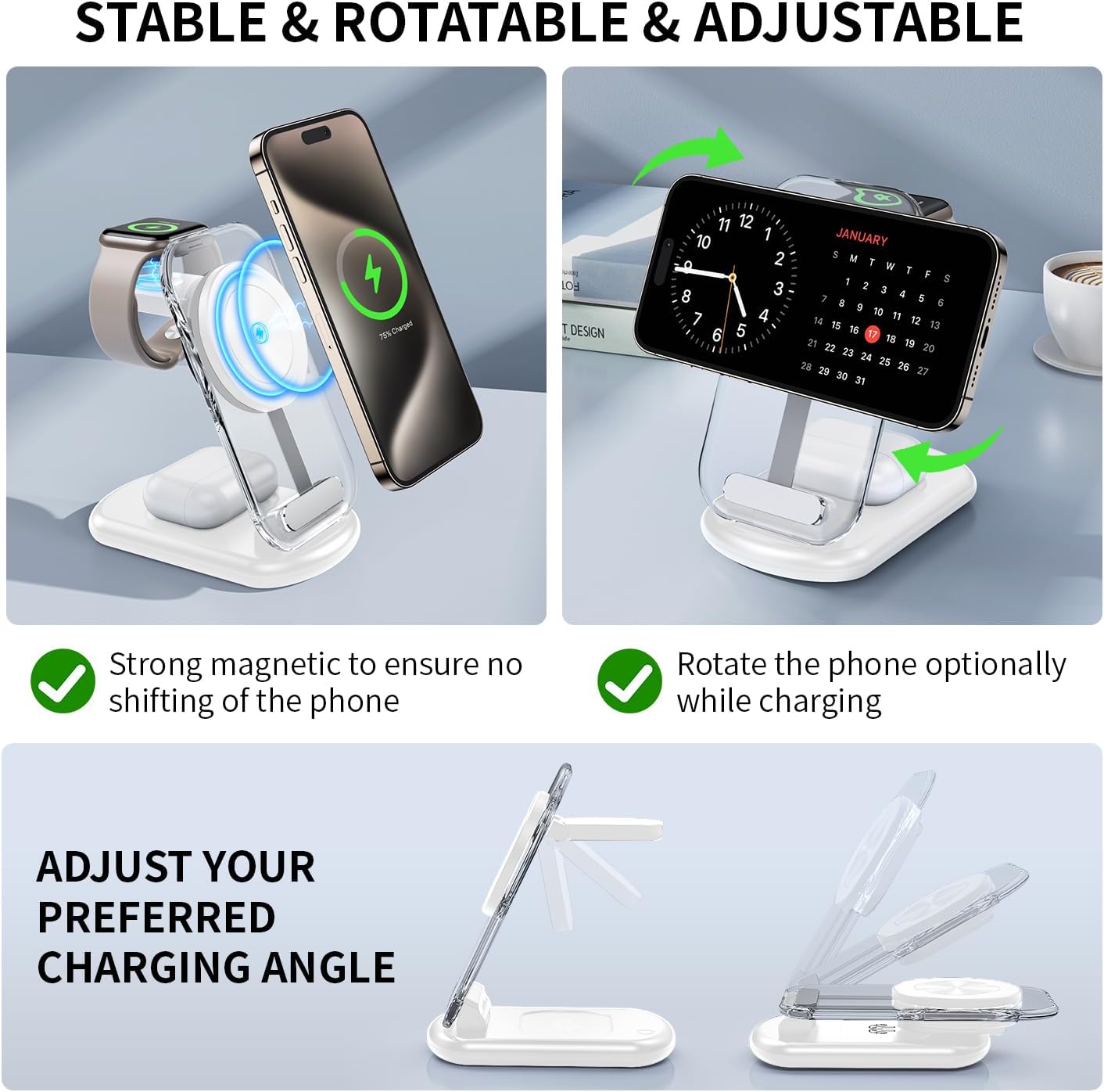 RYND 3-in-1 MagSafe Wireless Charging Station – Foldable Fast Charger for iPhone, Apple Watch & AirPods