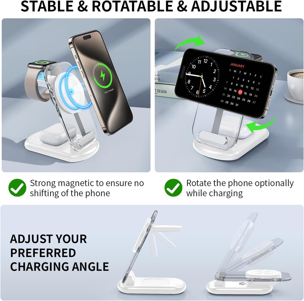 RYND 3-in-1 MagSafe Wireless Charging Station – Foldable Fast Charger for iPhone, Apple Watch & AirPods