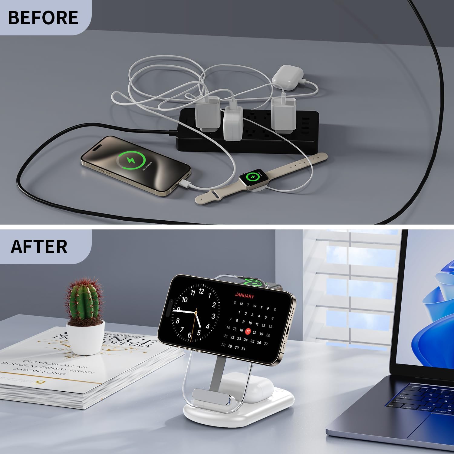 RYND 3-in-1 MagSafe Wireless Charging Station – Foldable Fast Charger for iPhone, Apple Watch & AirPods