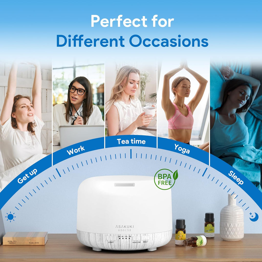 ASAKUKI 500ML Essential Oil Diffuser with Remote & LED Lights