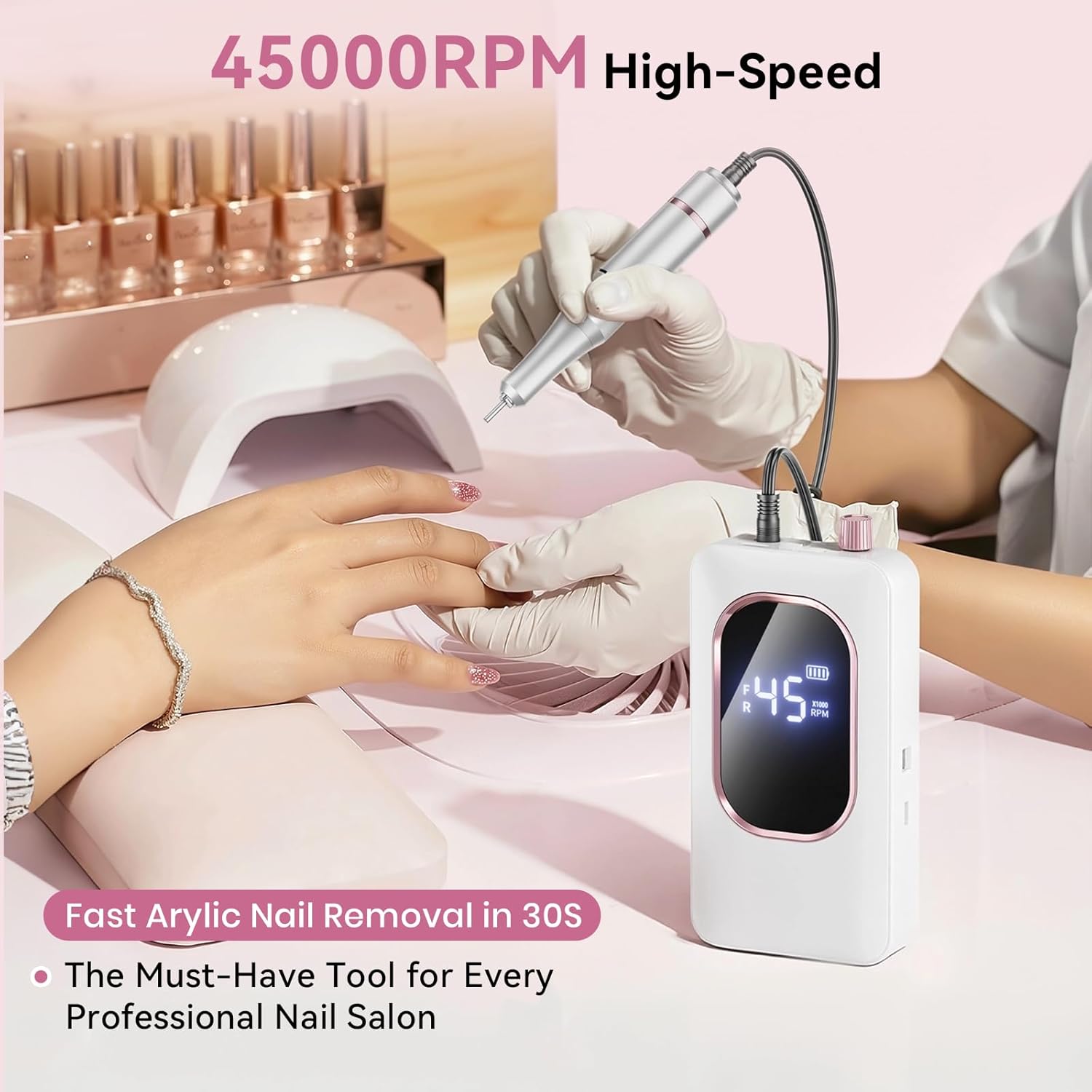 45,000RPM Electric Nail Drill Kit – Rechargeable & Portable