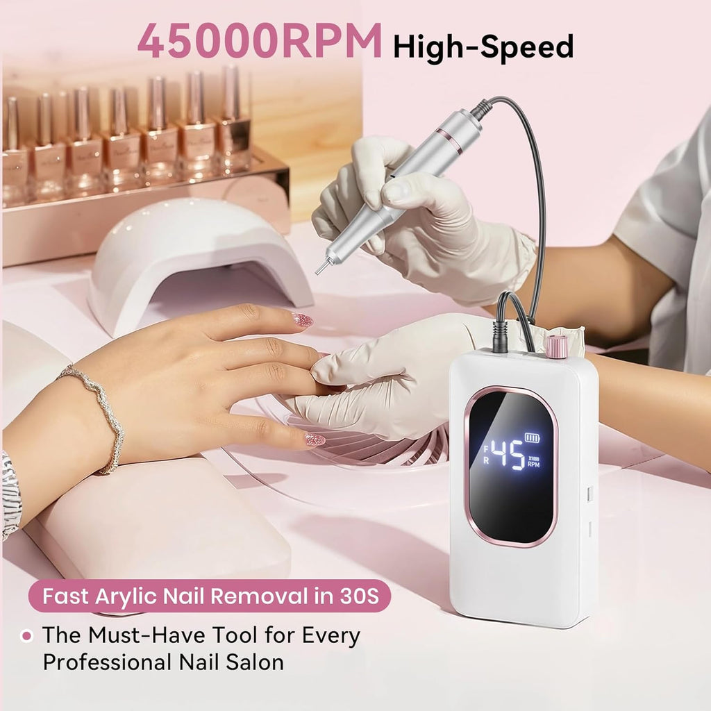 45,000RPM Electric Nail Drill Kit – Rechargeable & Portable