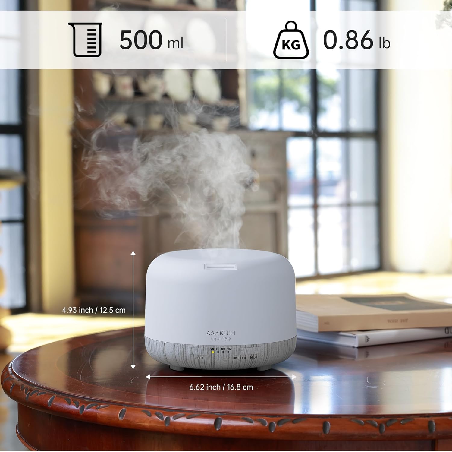 ASAKUKI 500ML Essential Oil Diffuser with Remote & LED Lights
