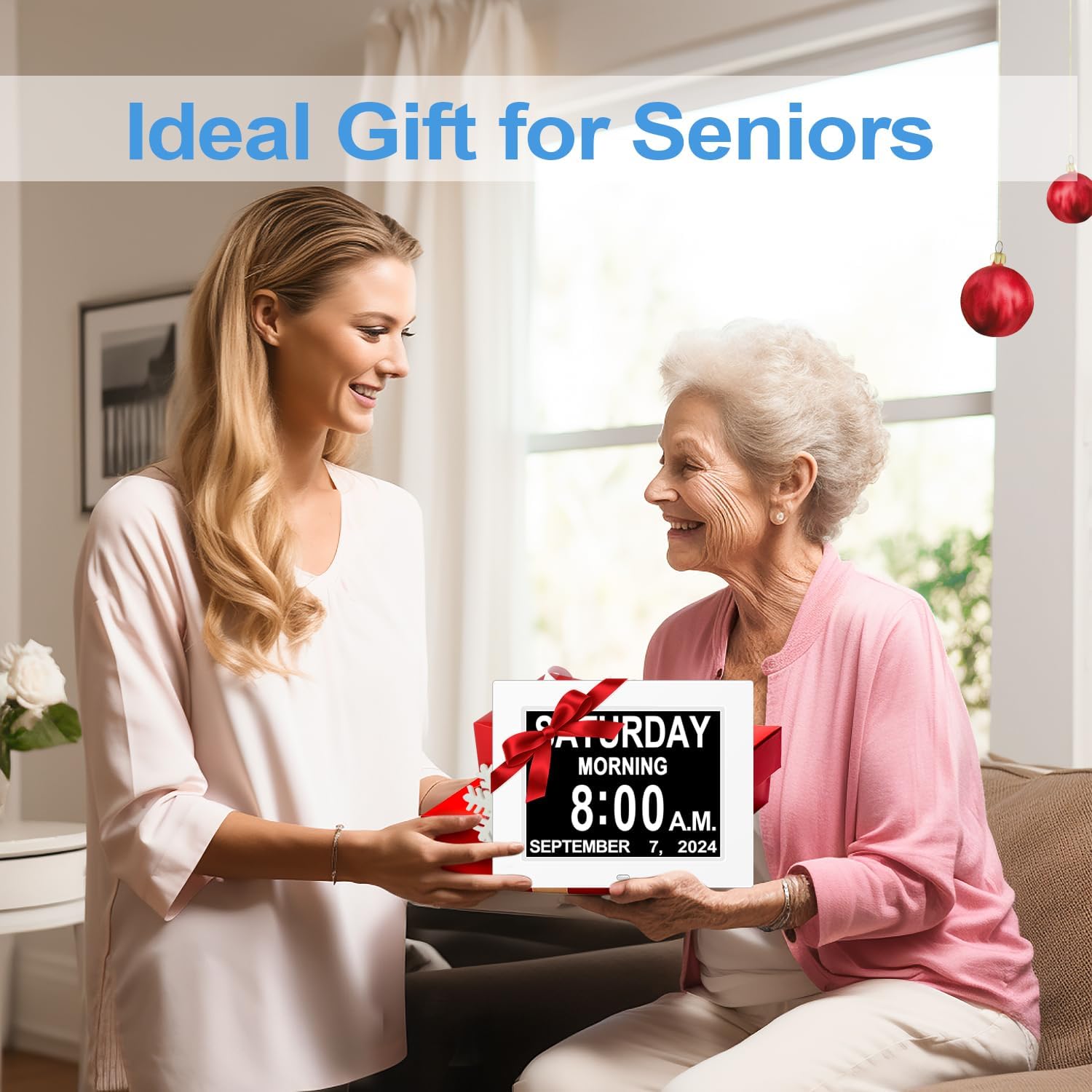 8” Digital Day Clock for Seniors – Large Display Alarm Calendar Clock