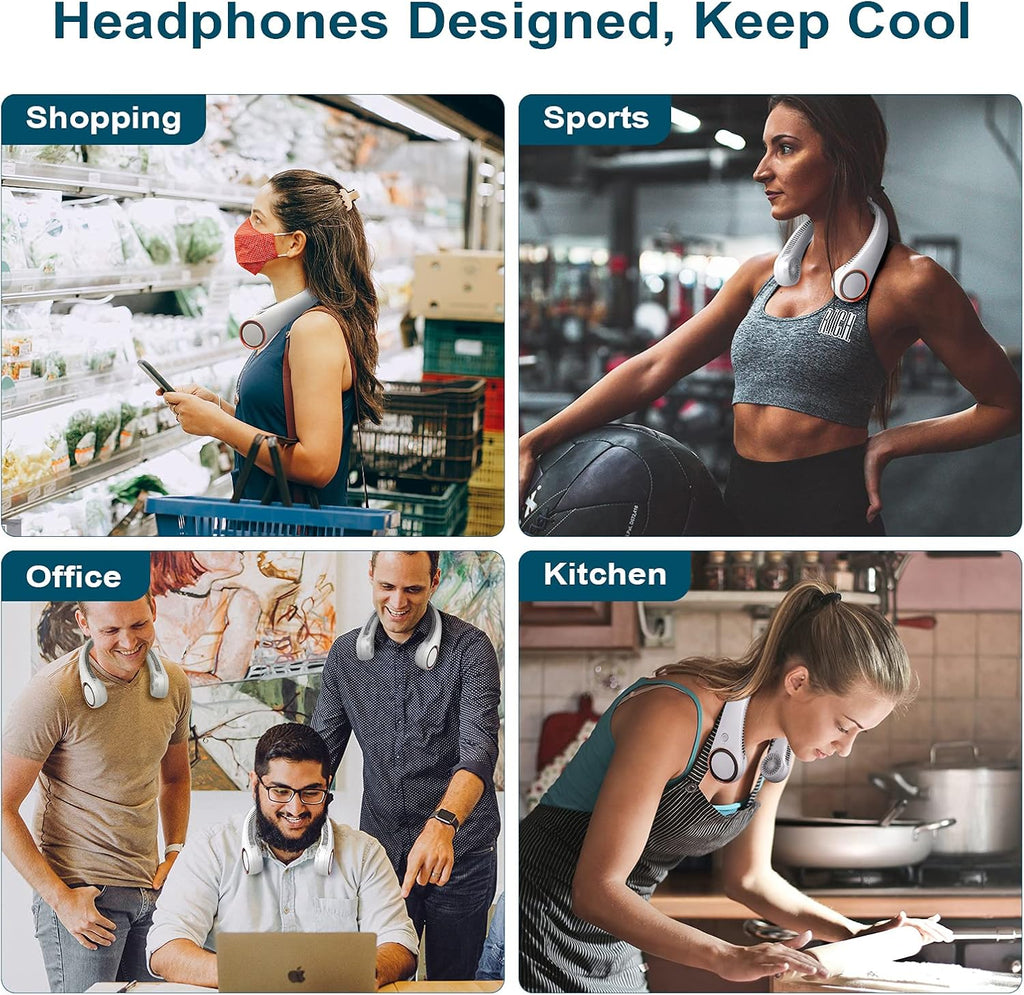 Portable Bladeless Neck Fan – Hands-Free Cooling, Rechargeable, 3 Speeds