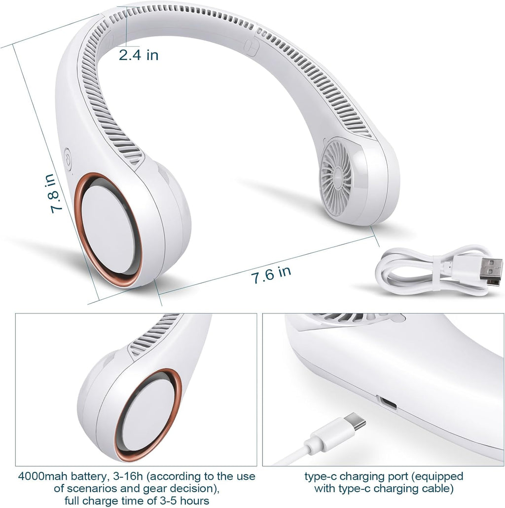 Portable Bladeless Neck Fan – Hands-Free Cooling, Rechargeable, 3 Speeds