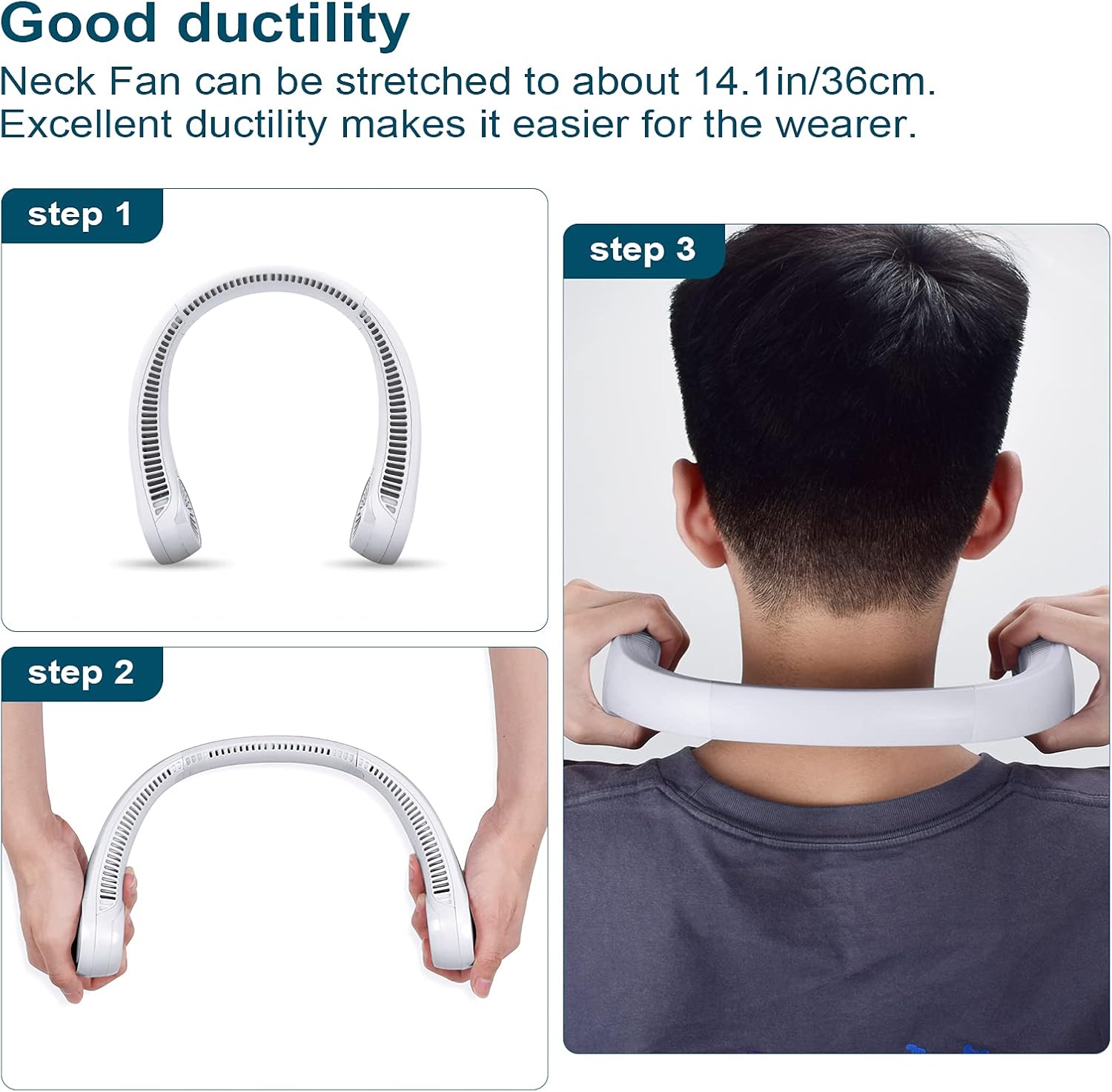 Portable Bladeless Neck Fan – Hands-Free Cooling, Rechargeable, 3 Speeds