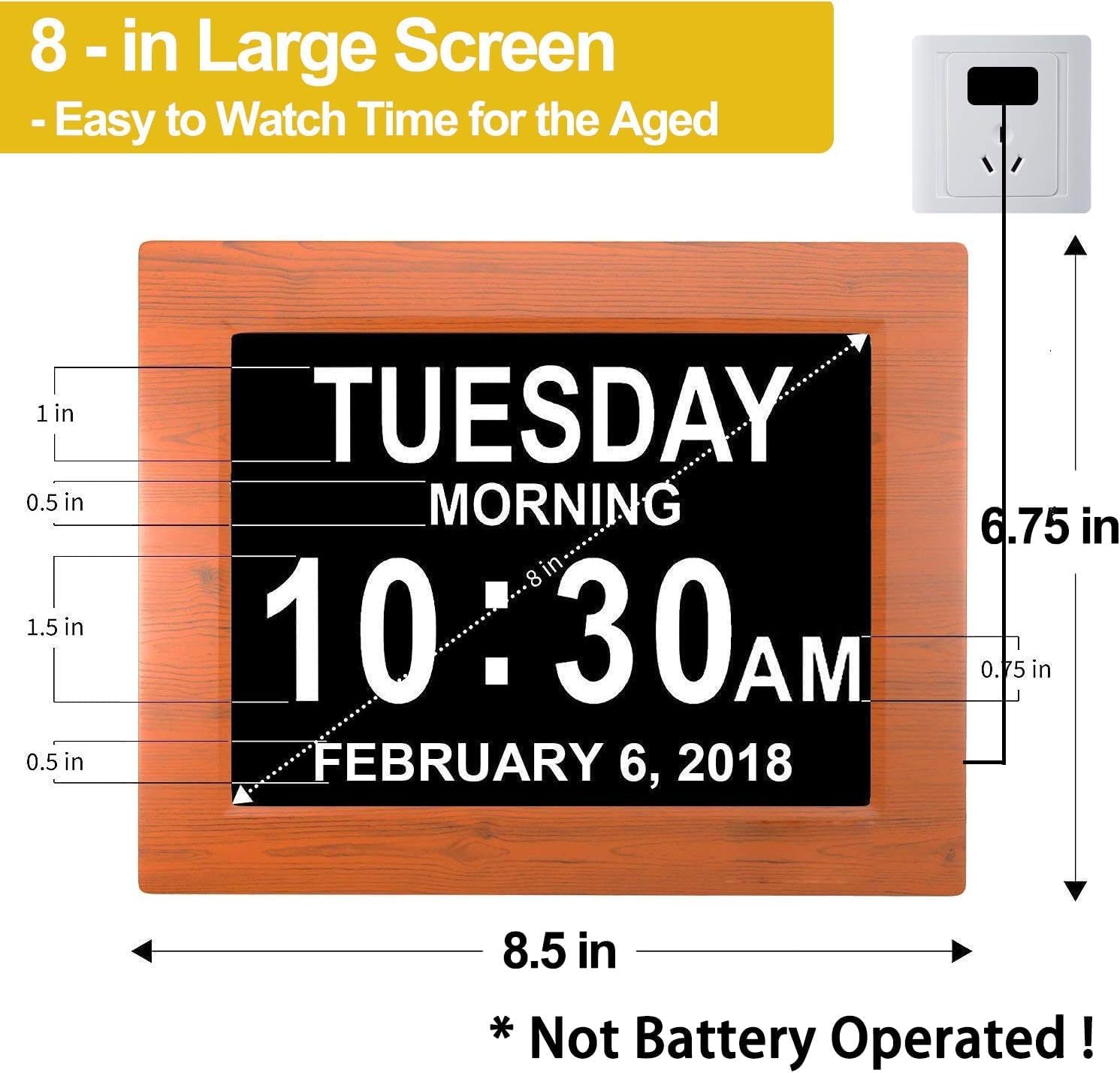 8” Digital Day Clock for Seniors – Large Display Alarm Calendar Clock