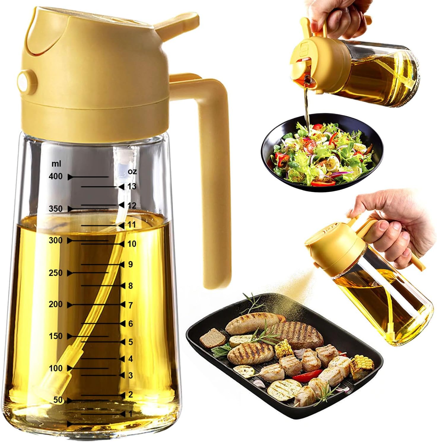TrendPlain 2-in-1 Glass Olive Oil Sprayer & Dispenser – 470ml BPA