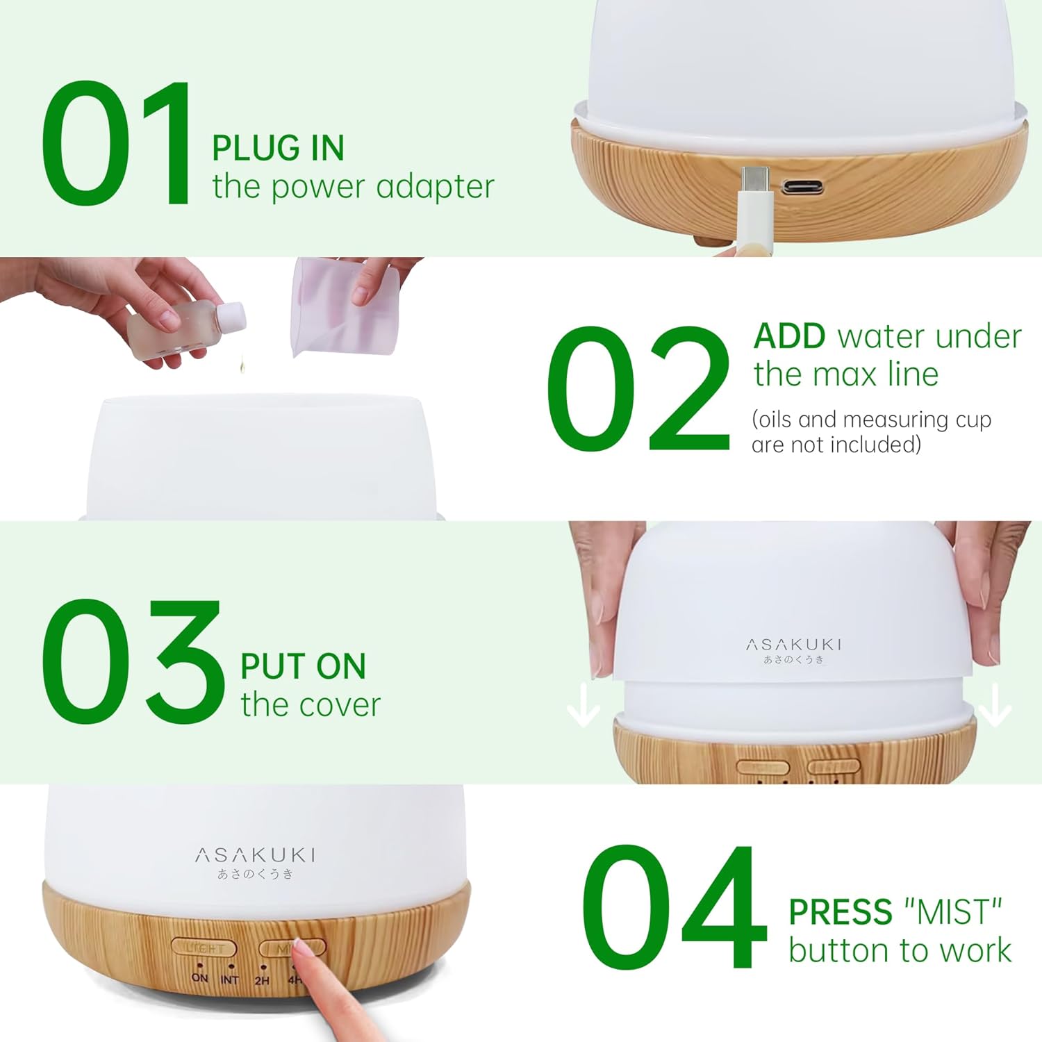 ASAKUKI 500ML Essential Oil Diffuser with Remote & LED Lights