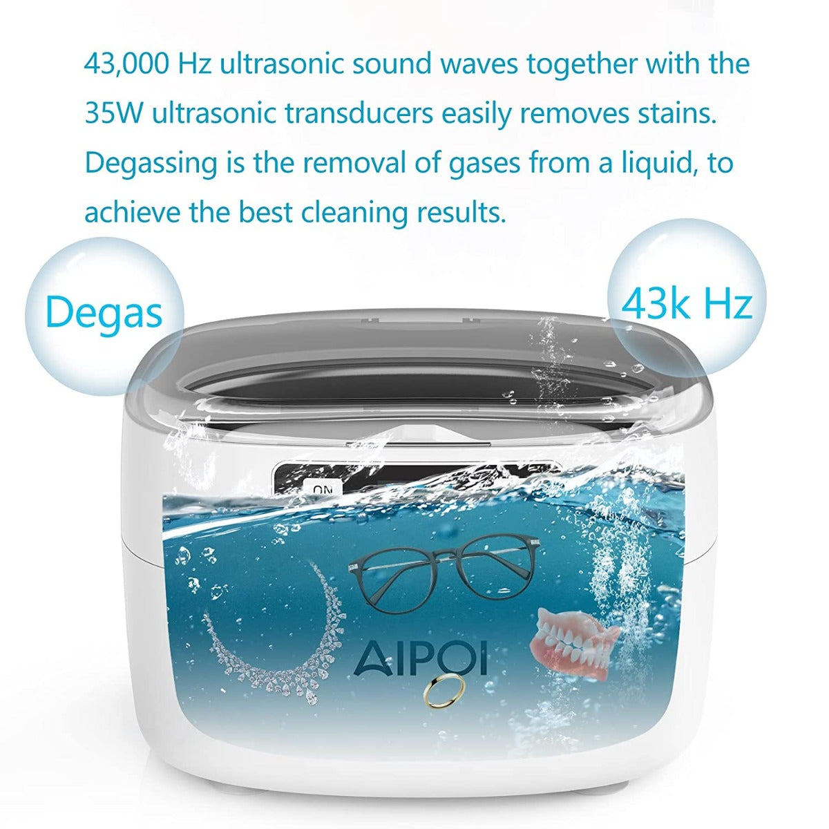 AIPOI Ultrasonic Jewelry Cleaner 750ML with Timer and Degas for Cleaning Jewelry, Ring, Necklace, Silver, Eyeglass, Watch Chains, Denture, Coins