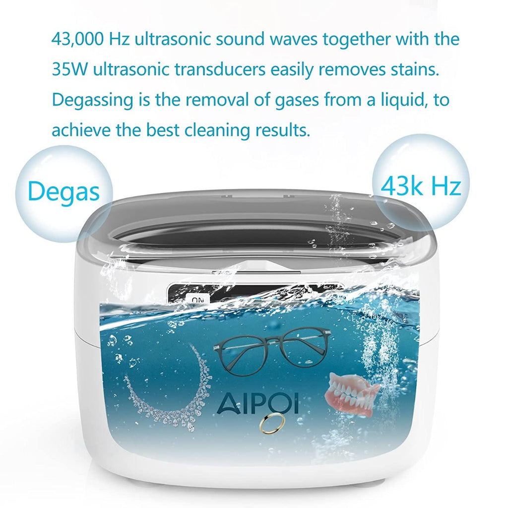 AIPOI Ultrasonic Jewelry Cleaner 750ML with Timer and Degas for Cleaning Jewelry, Ring, Necklace, Silver, Eyeglass, Watch Chains, Denture, Coins