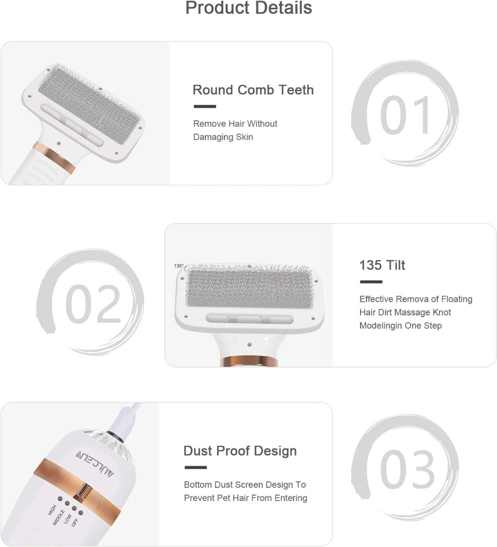 2 in 1 Adjustable Pet Grooming Dryer with Slicker Brush for Small & Large Cat Dog