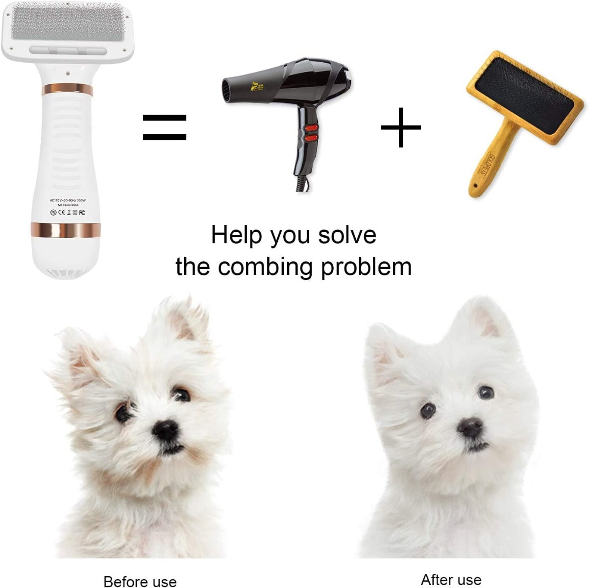 2 in 1 Adjustable Pet Grooming Dryer with Slicker Brush for Small & Large Cat Dog