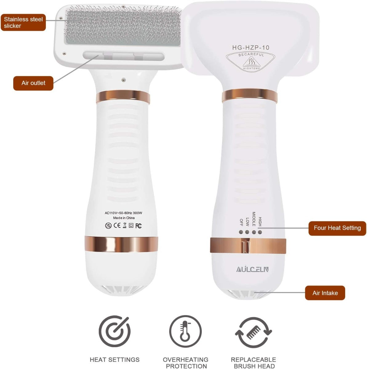 2 in 1 Adjustable Pet Grooming Dryer with Slicker Brush for Small & Large Cat Dog