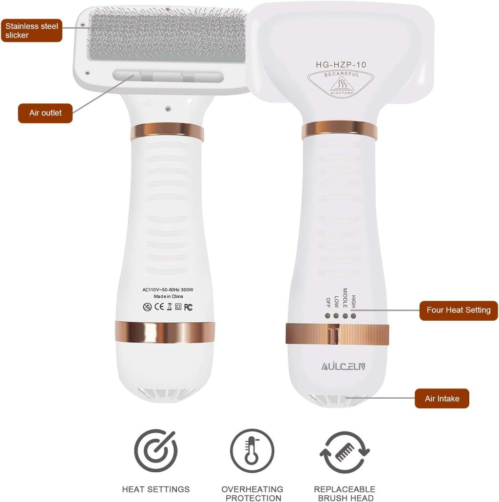 2 in 1 Adjustable Pet Grooming Dryer with Slicker Brush for Small & Large Cat Dog