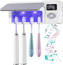 AONCO Multifunctional Bathroom Wall Mounted Toothbrush Holder with Bluetooth Music Player, 4000mAh USB Charging, Shower Clock Timer, Electric Toothbrushes Organizer