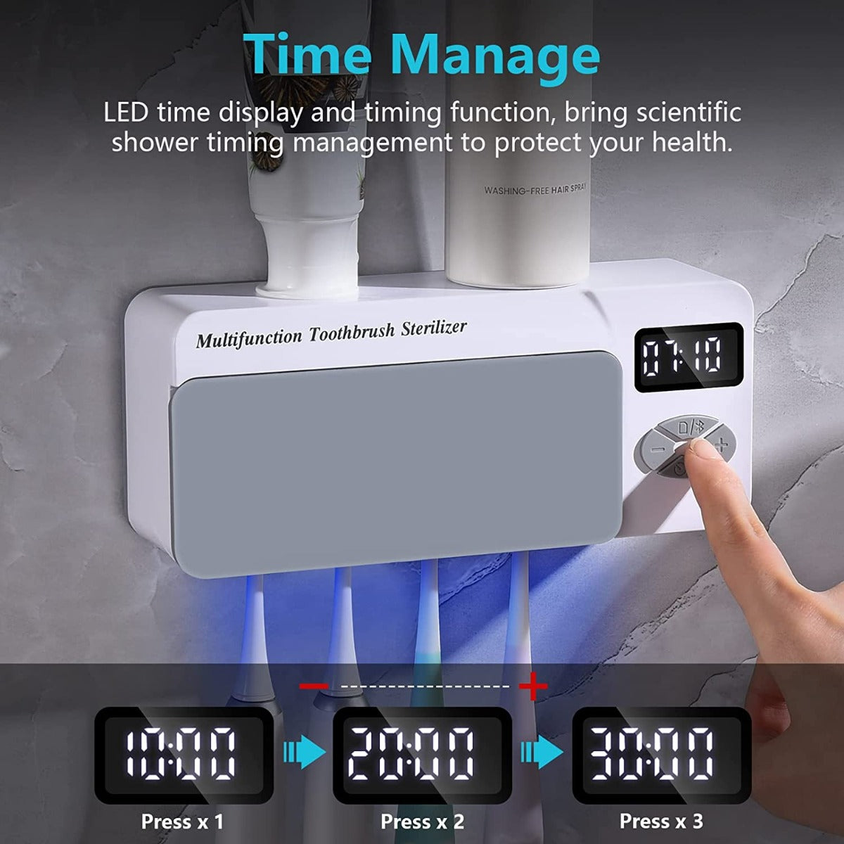 AONCO Multifunctional Bathroom Wall Mounted Toothbrush Holder with Bluetooth Music Player, 4000mAh USB Charging, Shower Clock Timer, Electric Toothbrushes Organizer