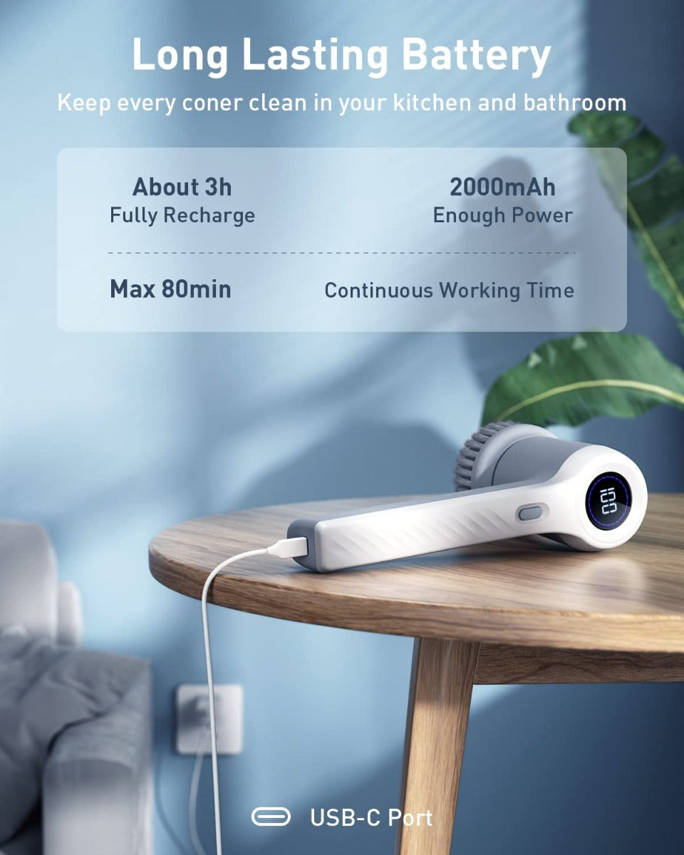 Arspic Electric Spin Scrubber with 2 Rotating Speeds and 4 Replaceable Brush Heads for Bathroom, Shower, Tub, Kitchen Stove, Tile Grout, LED Display