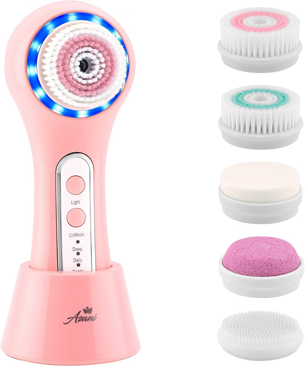 Electric Facial Cleansing Brush with 3 Operating Modes & 5 Replaceable Face Scrub Brush Heads, Waterproof Cleanser Remove Dirt, Oil, Makeup Residue, USB Rechargeable Facial Exfoliator & Massager (J02)