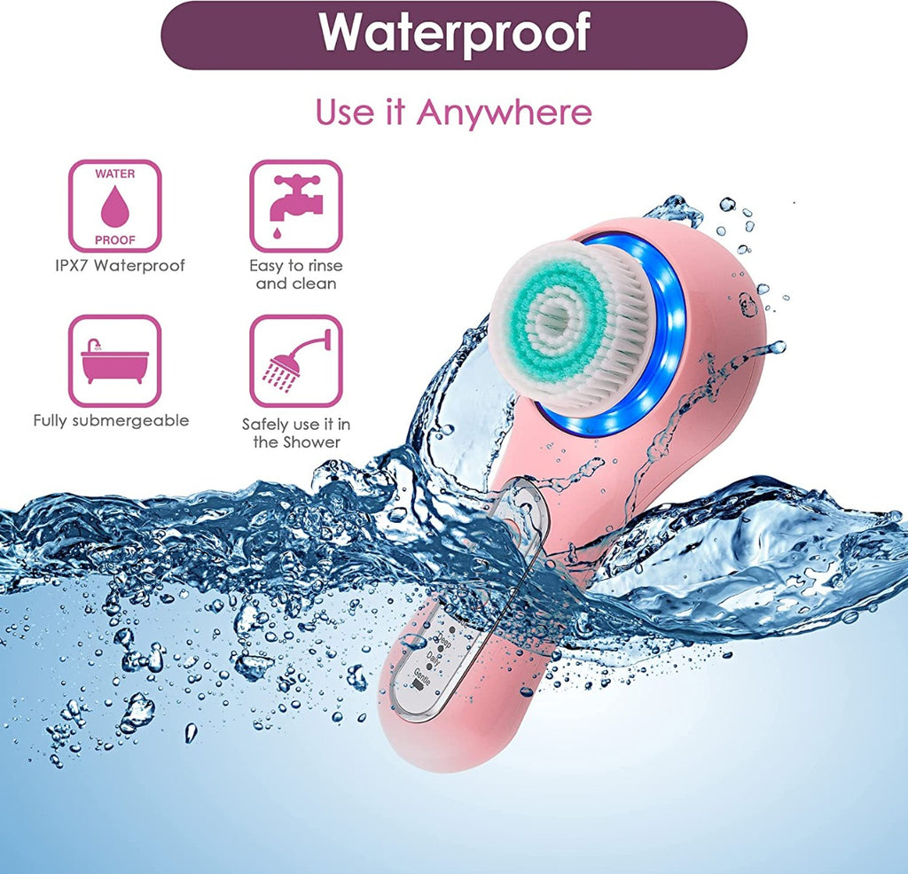 Electric Facial Cleansing Brush with 3 Operating Modes & 5 Replaceable Face Scrub Brush Heads, Waterproof Cleanser Remove Dirt, Oil, Makeup Residue, USB Rechargeable Facial Exfoliator & Massager (J02)