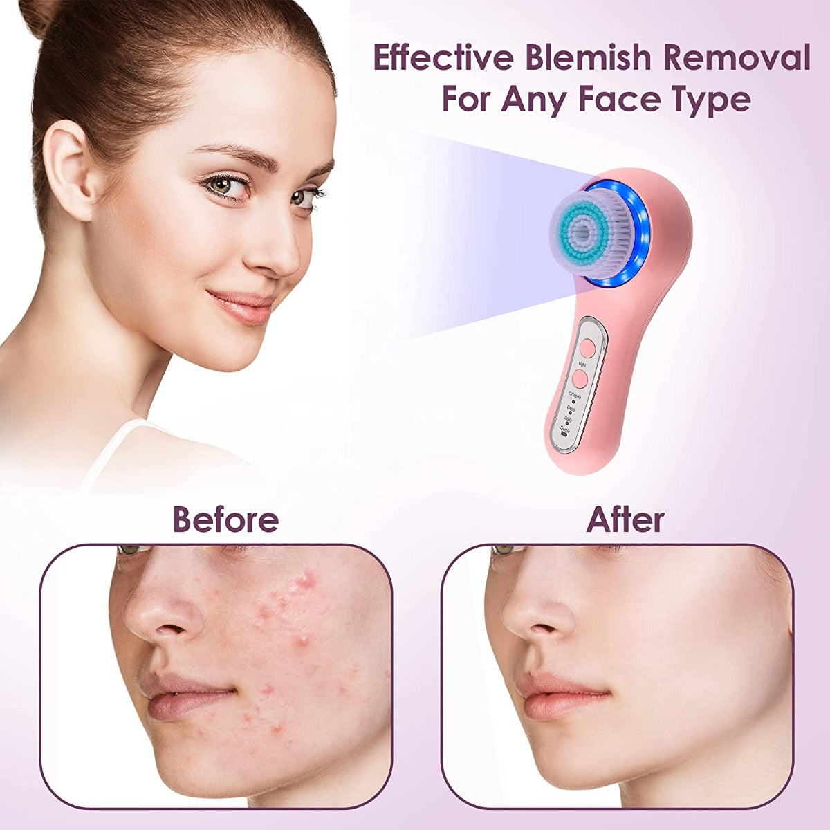 Electric Facial Cleansing Brush with 3 Operating Modes & 5 Replaceable Face Scrub Brush Heads, Waterproof Cleanser Remove Dirt, Oil, Makeup Residue, USB Rechargeable Facial Exfoliator & Massager (J02)