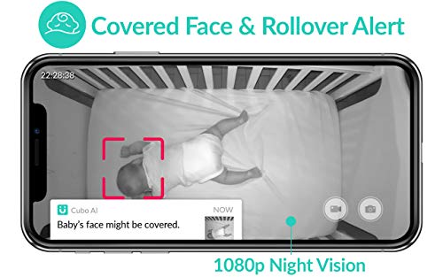 Cubo Ai Baby Monitor with 1080p HD Night Vision Camera, 2-Way Audio, Night Light Plus Safety Alerts for Covered Face, Danger Zone, Crying & Temperature Detection (3 Stands Included)