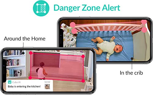 Cubo Ai Baby Monitor with 1080p HD Night Vision Camera, 2-Way Audio, Night Light Plus Safety Alerts for Covered Face, Danger Zone, Crying & Temperature Detection (3 Stands Included)