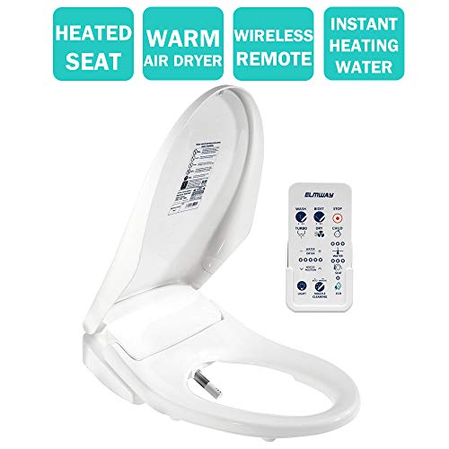 ELMWAY EB-645R Electric Bidet Seat Smart Toilet Seat Elongated White Self Cleaning Nozzle Remote Control Posterior Feminine Child Vortex Wash Adjustable Warm Water and Seat