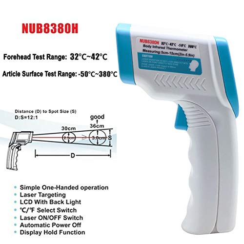 Nubee Body Medical Infrared Thermometer Non-contact IR Thermometer Forehead Thermometer with 3 Function - Fever Alarm, Over Range Display and 32 Group Data Memory FDA, CE Medical Approved (Blue White)