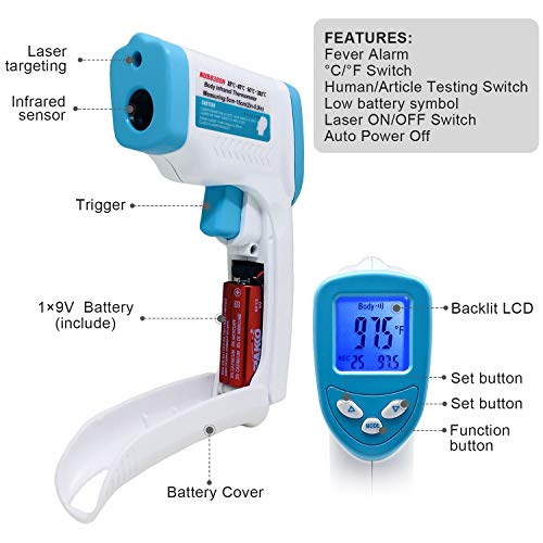 Nubee Body Medical Infrared Thermometer Non-contact IR Thermometer Forehead Thermometer with 3 Function - Fever Alarm, Over Range Display and 32 Group Data Memory FDA, CE Medical Approved (Blue White)
