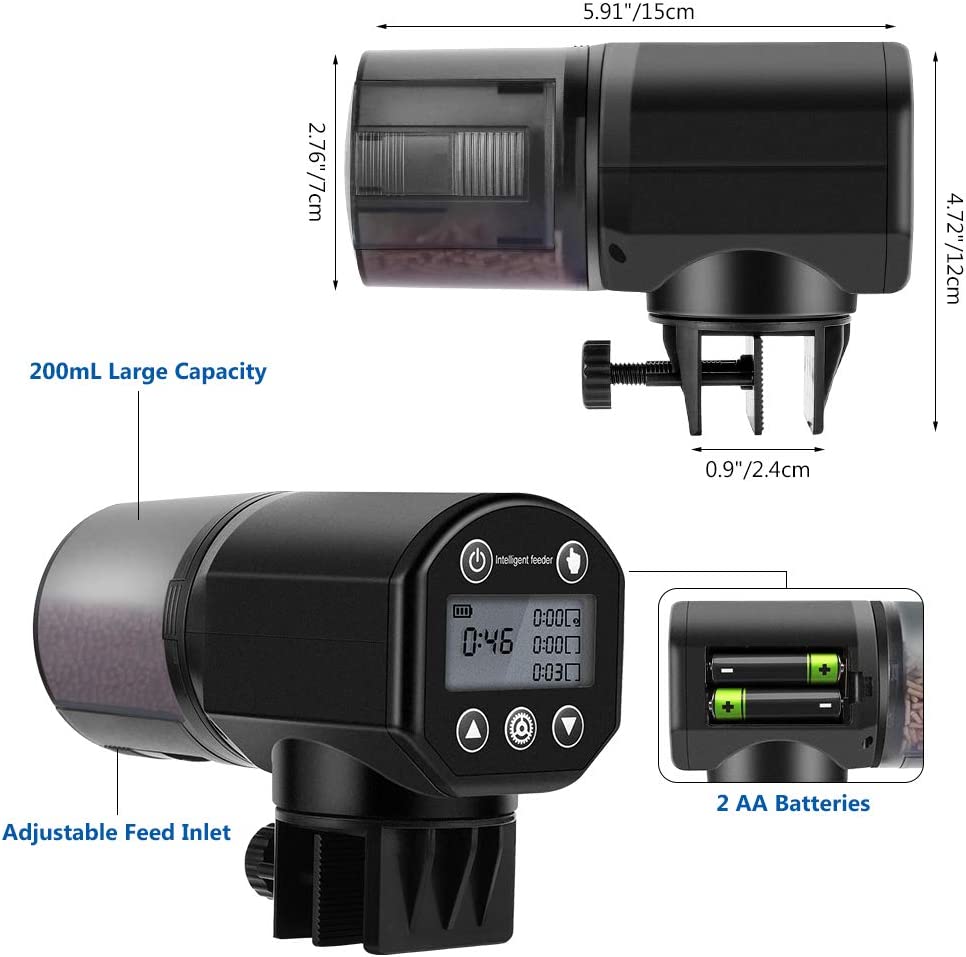 Barkmew Moisture-Proof Electric Automatic Fish Feeder for Aquarium or Fish Tank with Fish Food Dispenser 200ML